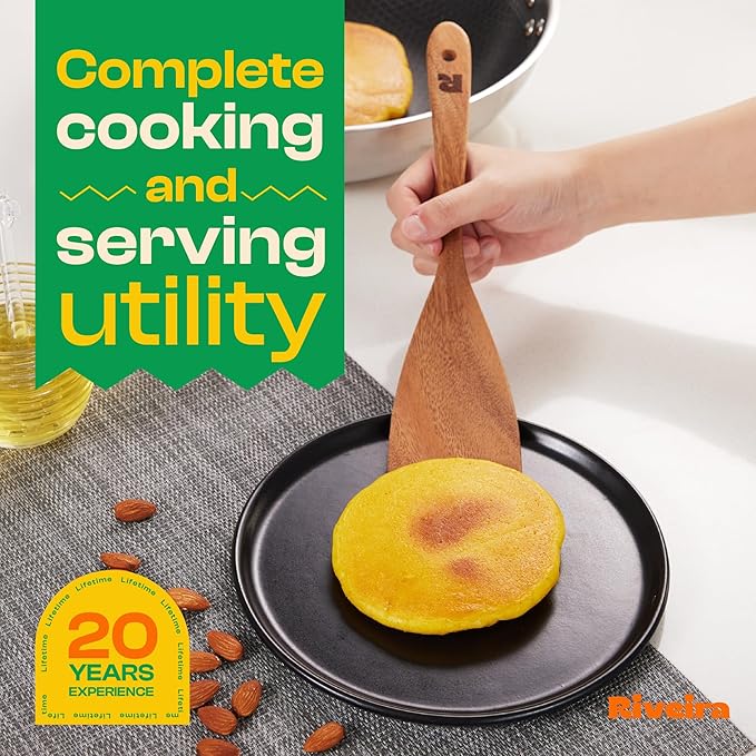 Riveira Walnut Wooden Spoons for Cooking Set of 9 – Natural Walnut Wooden Cooking Utensils, Wooden Spatula, Wooden Spoon - Premium Quality Wooden Utensil Set for Non-Toxic Cooking