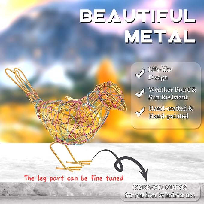 Modern Table Decor Set of 3 - Handmade Metal Bird Sculptures with Colorful Wire Weaving, Multi-Pose Rustic Home Accent & Christmas Tree Ornaments