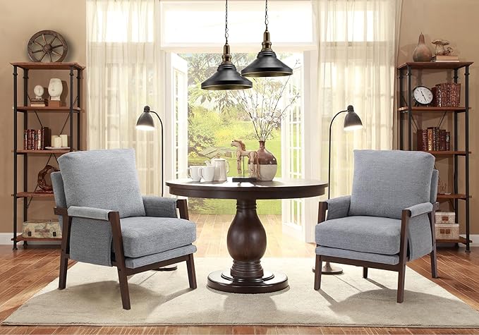 Modern Accent Chairs Set of 2 for Living Room Mid Century Arm Chairs Upholstered Bedroom Chairs Comfy Lounge Chairs with Solid Wood Frame, Grey