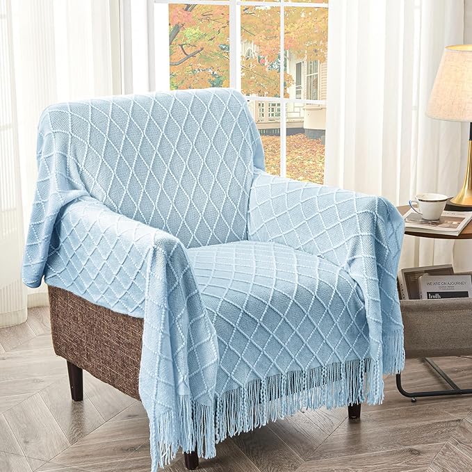 inhand Knitted Throw Blanket for Couch and Bed, Soft Living Room Home Decor Knitted Blanket with Tassel, Outdoor Lightweight Breathable Summer Blanket, Farmhouse Warm Woven Decorative, 50"x60"