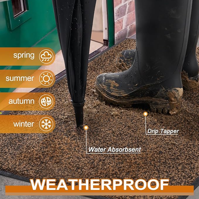 Mibao Front Door Mat, Dirt Trapper Welcome Mat for Outdoor Indoor, Non-Slip Waterproof Doormat, Durable Machine Washable Low Profile Entry Rug for Back Door Outside Patio Porch, 48" x 24", Brown