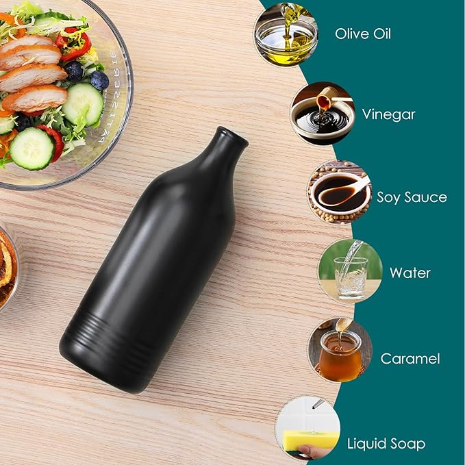 vancasso 20 Oz Ceramic Olive Oil Dispenser Bottle, Bottle Dispenser with Spout and Funnel for Kitchen,Suitable for Oil, Vinegar, Coffee Syrups & Other Liquids,BK