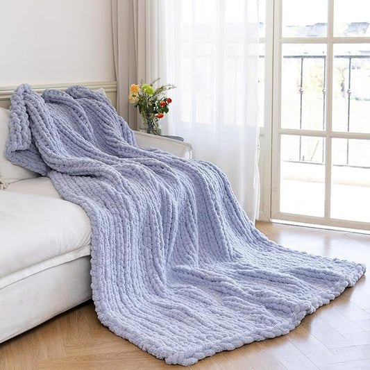 Chunky Knit Blanket - Luxury Soft Cozy 60 * 80 Throw Blanket,100% Woven Blanket Rope Knot Throw Blanket for Couch, Sofa, Home Decor, Gift - Machine Washable(Grey)