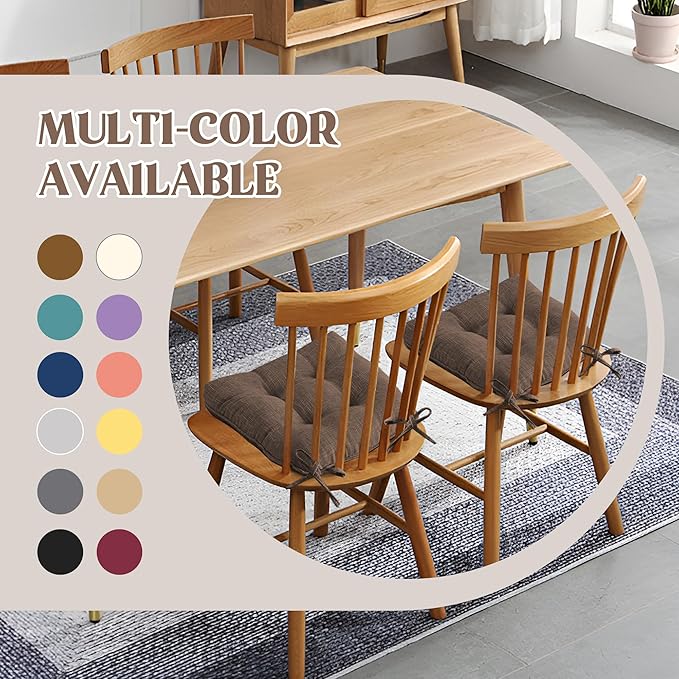 puredown® Chair Cushions for Dining Chairs, Tufted Memory Foam Chair Pads with Non-Slip Backing, Kitchen Seat Cushions with Ties, Washable Seat Pad Set of 4, 15.5" x 15.5" x 4", Coffee