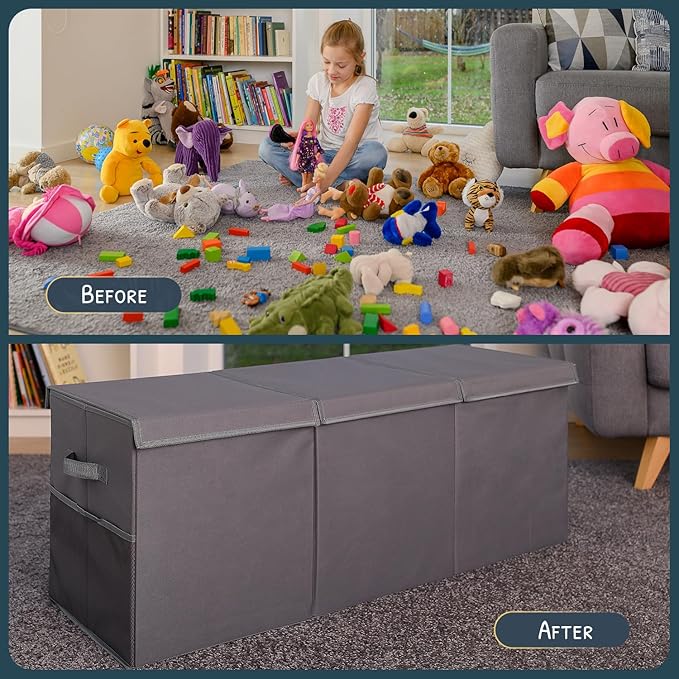 Extra Large Toy Storage Organizer with Lid - Sturdy, Collapsible Toy Chest Storage Box Design - Toys Bin with Dividers for Kids, Nursery, Bedroom, Playroom 37"x16"x14"