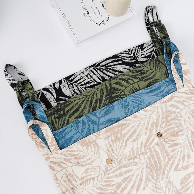 Linen Hanging Laundry Bag, 100% Linen Leaf Print Over The Door Laundry Hamper with Buttons and Zipper, Space Saving Door Hampers for Laundry Dirty Clothes Home Travel, Blue, 19.7x27.5inches