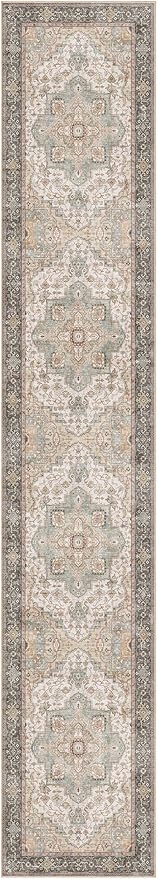 Washable 2.6x14 Runner Rug - Area Rugs Neutral Vintage Distressed Floral Farmhouse Boho Large Soft Floor Rug Indoor Carpet for Hallway Entryway Home - Forest Green Orange