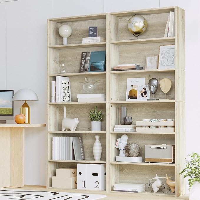 IRONCK Bookshelves and Bookcases Set of 2 Floor Standing 6 Tiers Display Storage Shelves 70 in Tall Bookcase Home Decor Furniture for Home Office, Living Room, Bed Room