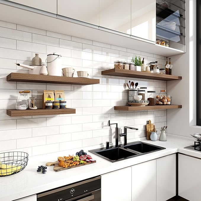 48 Inch Floating Shelves, 12 Inch Deep Floating Shelves for Wall, Floating Shelf with Invisible Brackets, Deep Shelves for Bathroom, Bedroom, Living Room, 1 Pack, Walnut