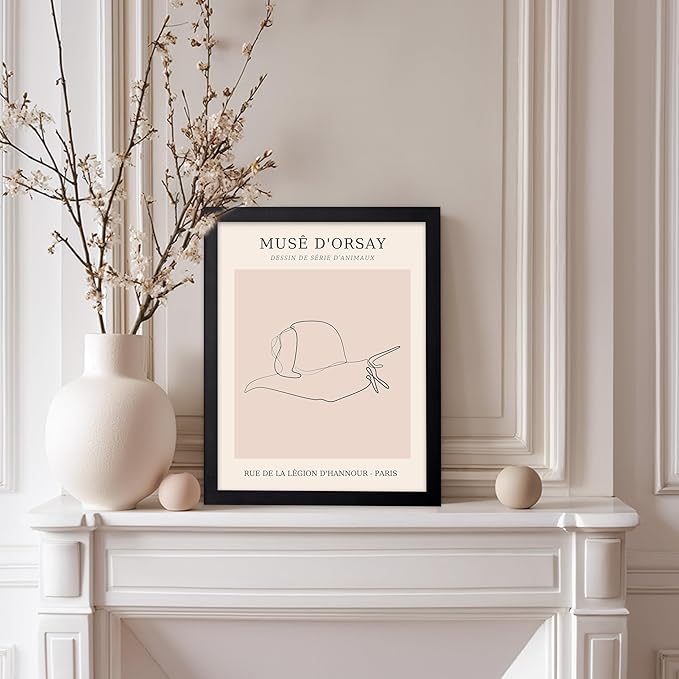 Poster Master Vintage Poster - Retro One Line Snail Drawing Print - Snail Line Art - Minimal Gift for Men, Women, Animal Lover - Abstract Wall Decor for Home, Office, 11x14 Black Framed