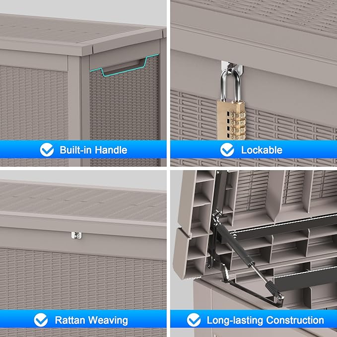 260 Gallon Double-Wall Resin Deck Box - Lockable Waterproof Outdoor Storage Box, 1000lbs Capacity & Doubles as Seating for Patio Furniture - Garden Tools, Pool Accessories (Brown)