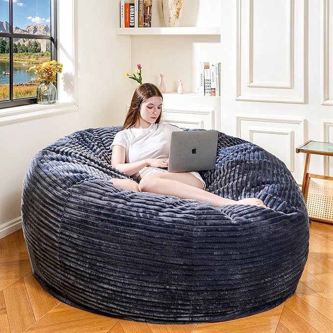 Large Bean Bag Chair, 5FT Giant Beanbag Chairs with Memory Foam Filled, Bean Bag Chairs for Adults, Ultra Soft Lazy Sofa for Living Room Bedroom (Gery)