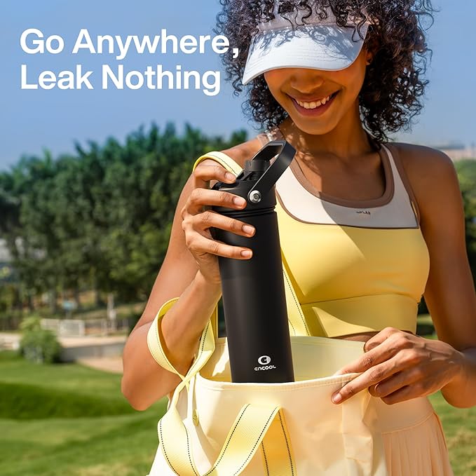 Insulated Water Bottle with Straw Stainless Steel Water Bottle, Leak-Proof, BPA-Free, Double Wall Vacuum Keeps Cold for 24 Hours for Sports, Travel, School (26 oz, Black Night)