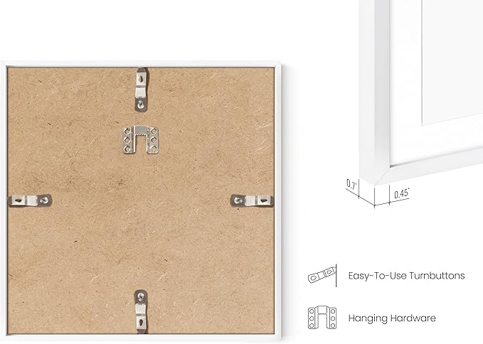 HAUS AND HUES 8x8 White Metal Picture Frames Matted to 4x4 - Features Premium Aluminum, Shatterproof Plexiglass - Ideal for Home, Room, Office (8x8 in, White, Set of 6)