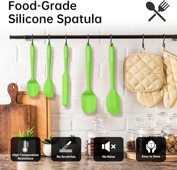 Barsone 5-Piece Silicone Spatula Set( Heat Resistant 446°F Food Grade BPA Free, Nonstick Cookware Safe Dishwasher Safe Kitchen Tools for Baking, Cooking, Stirring, Green)