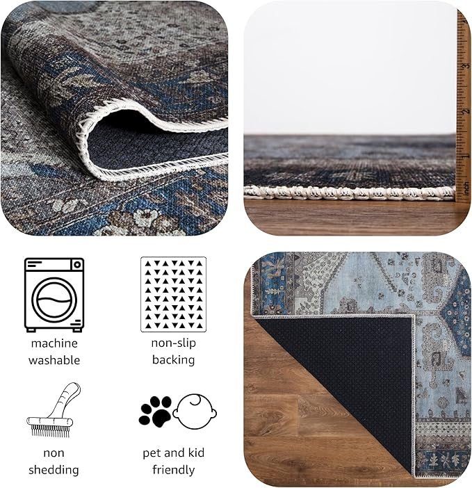 Keen Home Design 4x6 Rug - Machine Washable Area Rug with Non-Slip Backing, Ideal for Living Room, Dining Room, Bedroom - Vintage, Easy Clean, Durable, Low Pile Rug - (4' x 6')