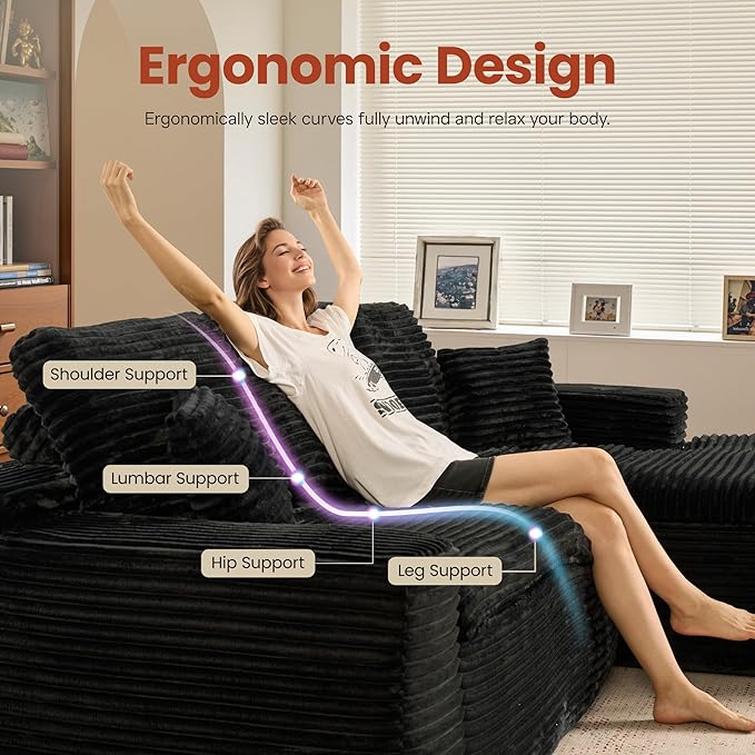 ovios 105” Modular Sectional Sofa with Thicken Seat Cushion, Cloud Couch with Deep Seat, Modern L-Shape Sofas Couches with Chaise,Upholstered Couches for Living Room Bedroom,Black