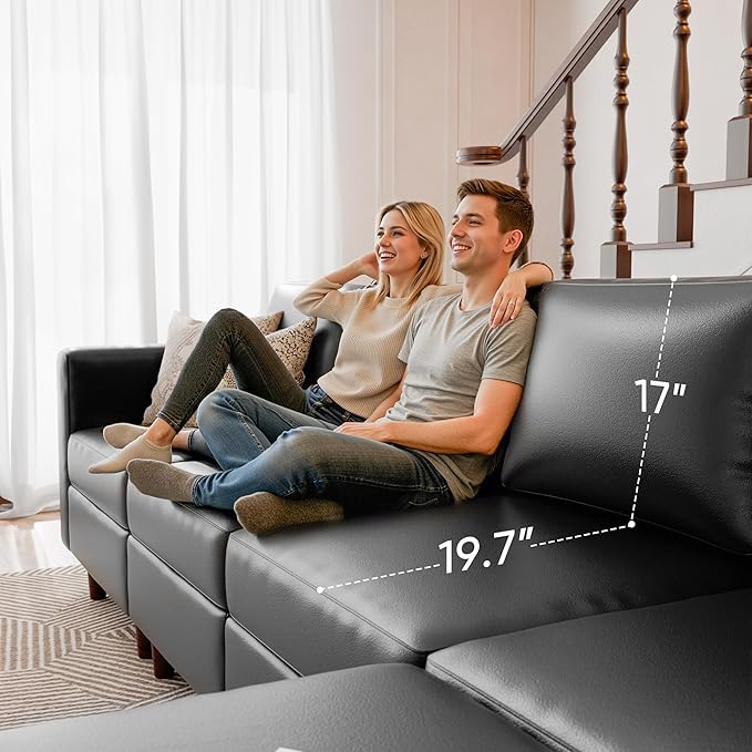 ABCASA Oversized 172.5" Faux Leather Modular Sectional Sofa, Modern Large 11 Seater U Shaped Couch with Storage Seat with Reversible Chaise Deep Seat for Living Room DIY Combination - Black