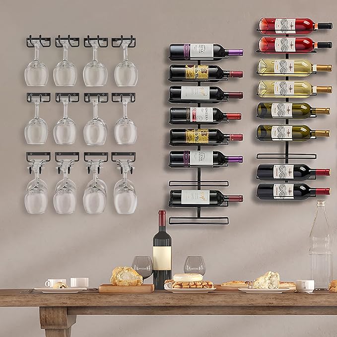 Sorbus Wall Mount Wine Rack + Under Cabinet Wine Glass Holder Set - Wine Rack Wall Mounted for Wine Bottles, Champagne, and Wine Glasses - Complete Your Home Bar & Wine Kitchen Storage, 1 Pack