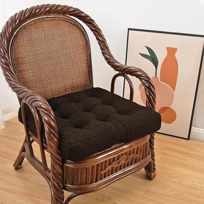 Large Chair Cushions with Handle, 20"x 20" Bite-Size Memory Foam Seat Cushions for Wicker Chair, Patio Non-Slip Rattan Chair Pads, Square Floor Cushion, Brown