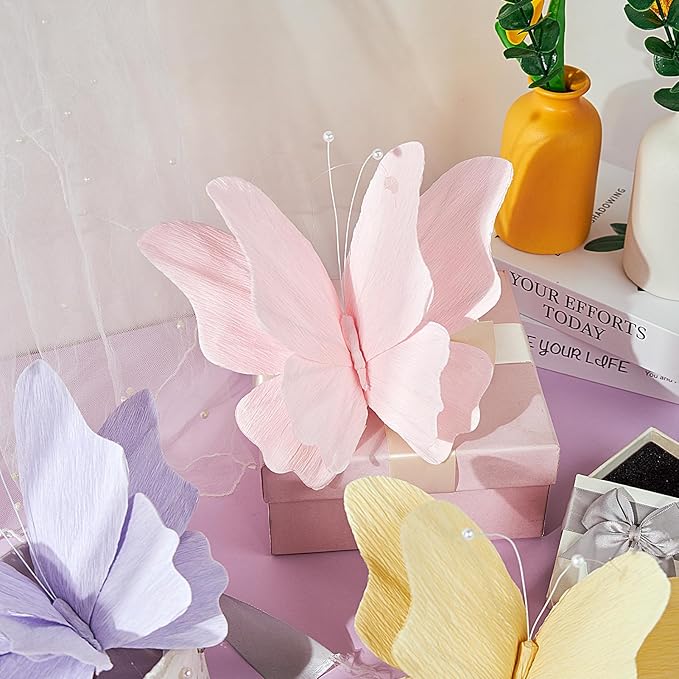 SUNBEAUTY Butterfly Party Decorations Hanging Butterfly Decorations 6Pcs Crepe Paper Garden 3D Butterflies Decor Pastel Paper Butterflies Decoration for Wedding Baby Shower Birthday Party Room Decor