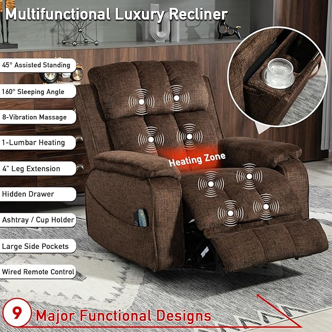 Lazy Boy Recliner Chair, Postoperative Recovery,Retractable 23'' Extra-Long Leg Support Lift Chair Hold up to 400lb,25.5'' Oversized Recliner seat for Big and Tall