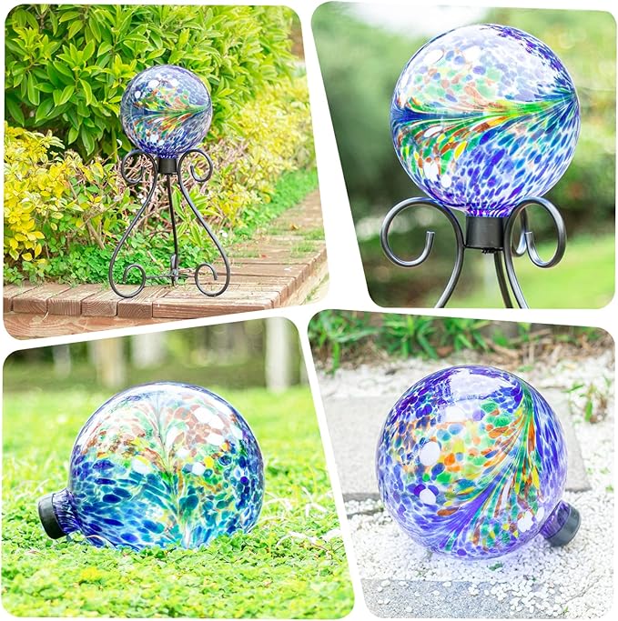 VCUTEKA Gazing Ball, Glass Gazing Globe Decorative Glass Gazing Globe/Ball/Sphere Lawn Ornament for Gardens, 10-Inch, Blue Swirl