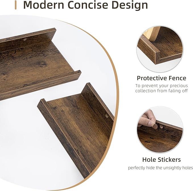 Picture Ledge Shelf, Wood Floating Shelves Set of 4, 24 inch Picture Ledge Shelves, Photo Ledge Nursery Book Shelves Wall Mounted for Living Room Kids' Room Bedroom, Color Brown