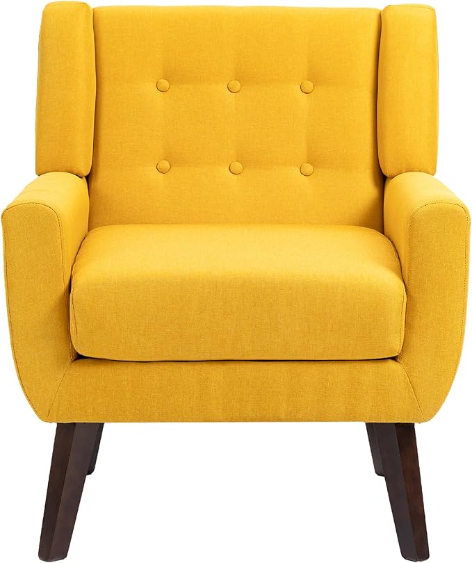 UIXE Accent Chair, Modern Upholstered Armchair in Fabric for Living Room, Comfy Club Arm Chairs Single Sofa Button Tufted Bedroom Reading Seat - Yellow, Set of 1
