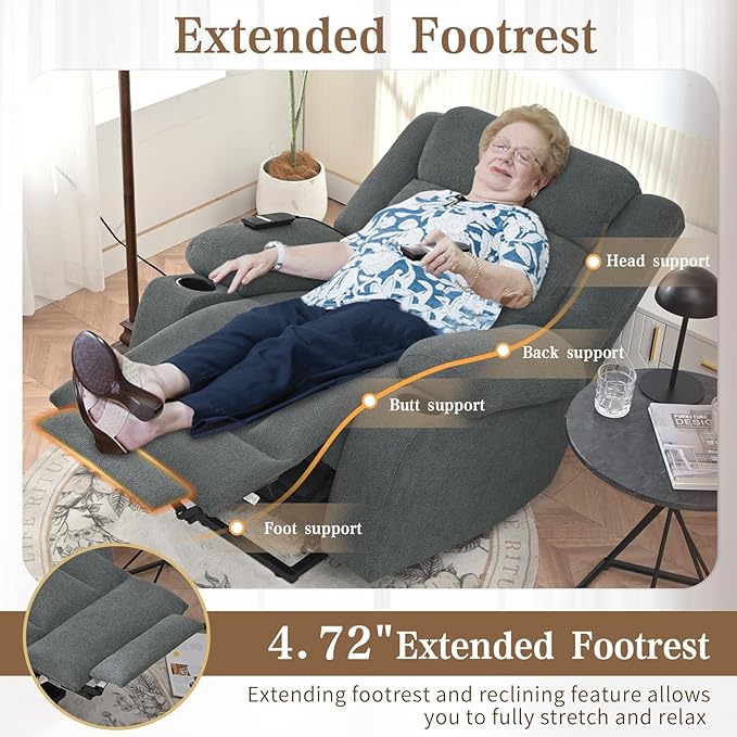 Oversize Power Lift Recliner Chair for Big and Tall with Extended Footrest, Large Electric Lift Chairs, 400lbs Capacity, Remote Control, Cup Holders & Side Pockets