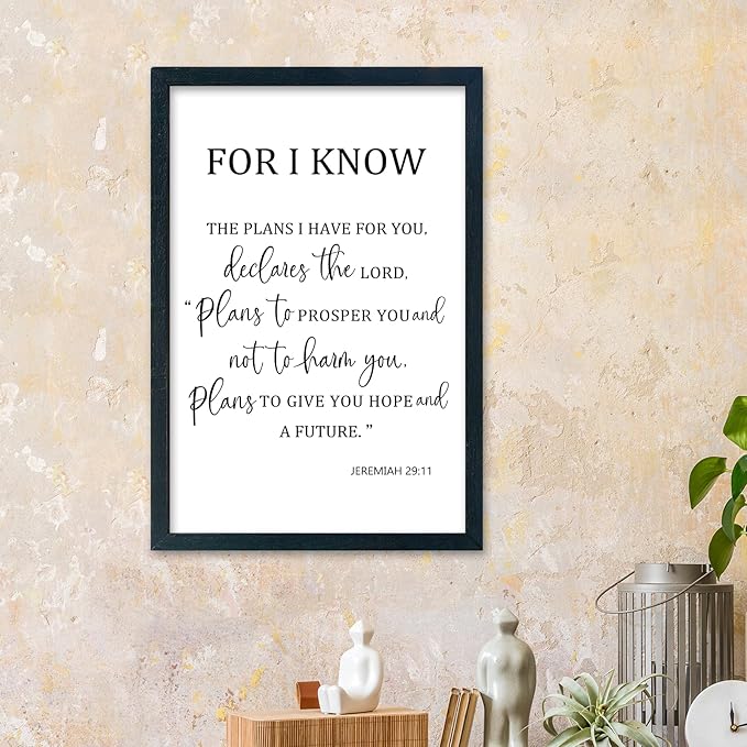 LuZhiQiang Jeremiah 29 11 Wall Art 16"×11" For I Know The Plans I Have for You Sign Wood Framed Wall Decor Hanging (Black)