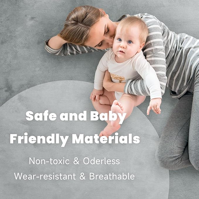 ACOMOPACK Baby Play Mat for Floor 1.3" Thick Memory Foam 50x50 Soft Velvet Playpen Mat for Kids,Infants,Toddlers,Tummy Time Crawling Mats with Non-Slip Bottom,Yoga,Tatami,Nursery Rug(Light Grey)