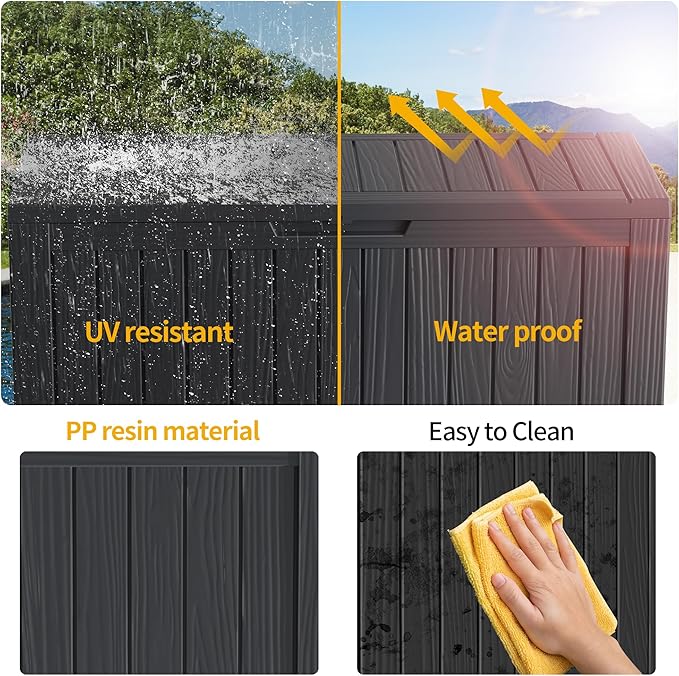 180 Gallon Resin Deck Box, Waterproof Outdoor Storage Bin for Patio Furniture, Pool Accessories, and Garden Tools, Lockable & UV-Resistant, Black
