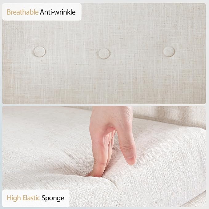 HUIMO Button-Tufted Accent Chairs Set of 2,Upholstered Reading Living Room Chair,Mid Century Modern Chair with Linen Fabric, Club Chair,Comfy Arm Chairs for Living Room,Bedroom,Beige