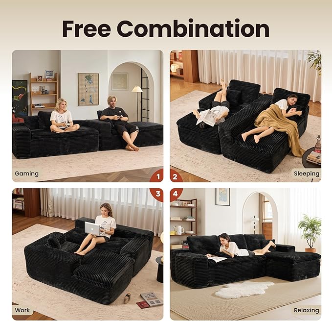 ovios 105” Modular Sectional Sofa with Thicken Seat Cushion, Cloud Couch with Deep Seat, Modern L-Shape Sofas Couches with Chaise,Upholstered Couches for Living Room Bedroom,Black
