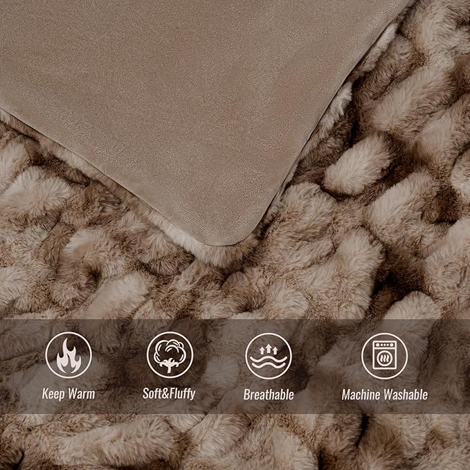 Ultra Soft Luxury Faux Fur Twin Blanket for Counch,Fuzzy Fluffy Plush Warm Cozy Elegant Wrinkled Blanket for Sofa Bedroom Living Room,(60"x80",Tie-dye Coffee)