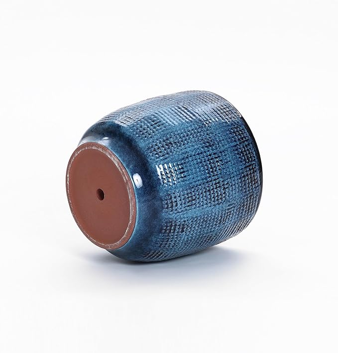 LuxenHome 12" Dia Large Ceramic Pots for Plants, Ocean Blue Glazed Planters for Outdoor Plants, Round Indoor Flower Pots with Drainage Hole and Rubber Plug for Home Garden Patio