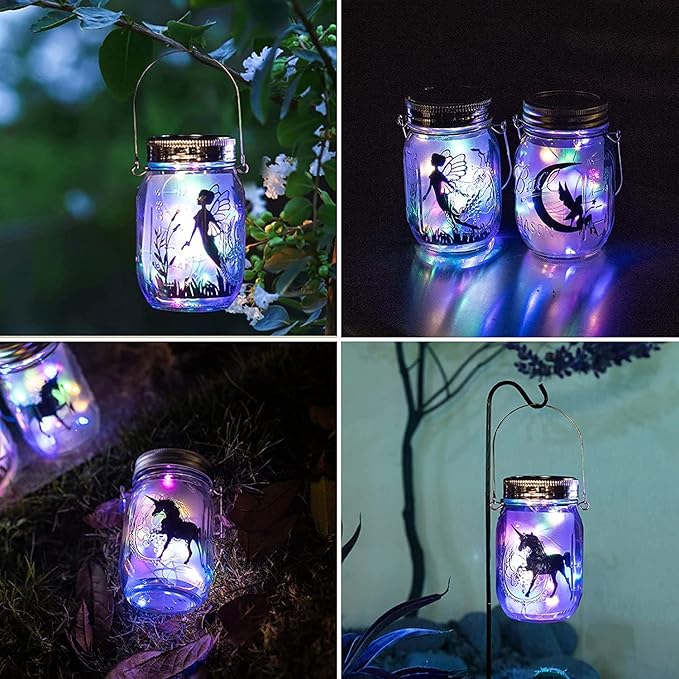 8 Pack Solar Outdoor Fairy Star Firefly Jar Lids Lights,Solar Fairy String Lids Lights(No Jars),Waterproof Lantern Mason String Solar Lights with Hangers for Regular Mouth Jars