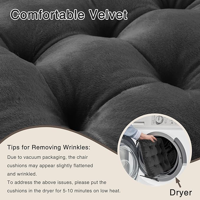 OVOV Chair Cushions for Dining Chairs Set of 6 Tufted Indoor Chair Pads with Ties Soft Square Seat Cushions for Kitchen Chairs 15.5"x15.5",Dark Grey