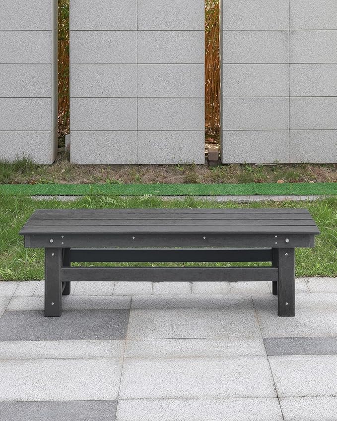 HDPE Outdoor Bench, 55" Patio Bench Outdoor Furniture, Poly Lumber Adirondack Benches, Fade-Resistant HDPE Garden Backless Benches for Park, Poolside, Porch, Smoke Gray