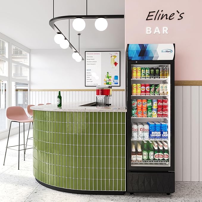 KoolMore DGDR-1D-9C 22 in. 9 Commercial One Glass Door Beverage Display Merchandiser Refrigerator Cooler, ETL Listed in Black, 9.1 cu. ft