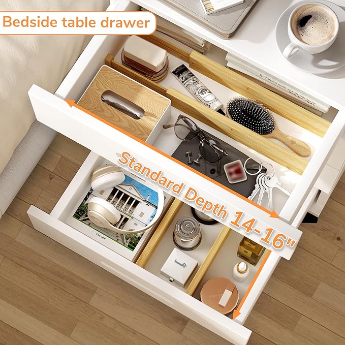 BAMEOS Drawer Divider,Expandable Bamboo Separators Adjustable Utensil Knife Fork Tool Kitchen Organizer, Clothes Fabric Drawer Organizer In Bathroom Bedroom Office, Cabinet Dresser Organizer 4-pack