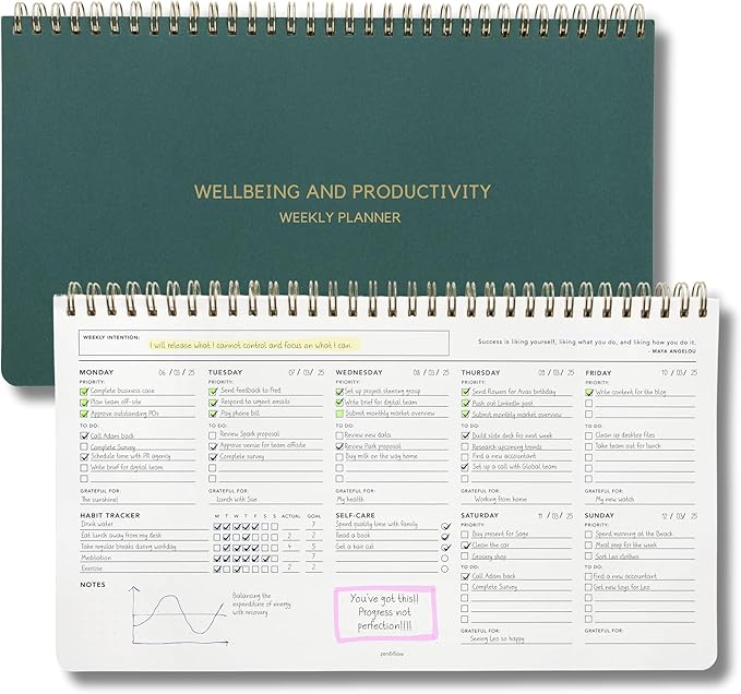 Zen & Flow - Undated Weekly Planner, Dashboard Desk Pad, To Do List Notepad, Productivity, Habit Tracker, Desk Notepad, Dashboard Planner