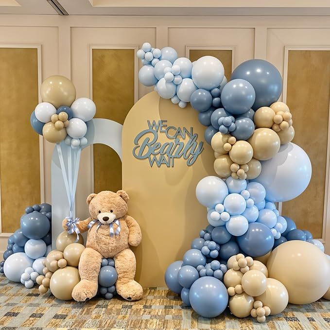 Dusty Blue Balloons 12 Inch Pastel Fog Blue Slate White Sand Metallic Gold Confetti Party Balloons Light Baby Blue White Gold Latex Balloon for Boy Baby Shower Birthday Wedding Party Decoration