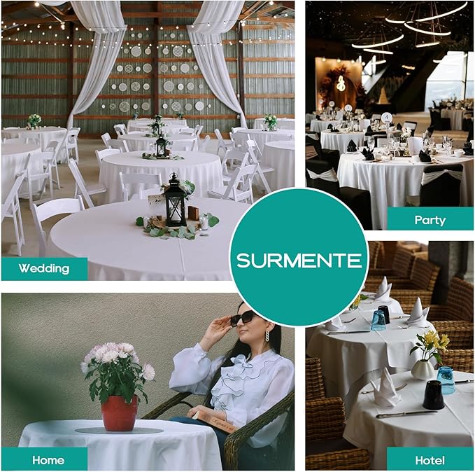 Surmente 132 inch Round tablecloths -5 Pack White Round Table Cloths, Polyester Fabric Table Covers for Weddings, Banquets, or Restaurants