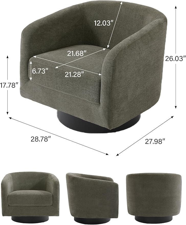 Swivel Barrel Accent Chair, Modern Round Chenille Fabric Arm Chair for Living Room, Bedroom, Comfy Club Reading Chairs for Adults(Chenille Fabric, Tan, Set of 1