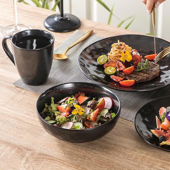 vicrays Coffee Mug Set, 12 Ounce, Ceramic Mug for Men, Women, Unique Glazed Mugs with Handle for Coffee, Tea, Milk, Cocoa, Cereal - Set of 6 Black