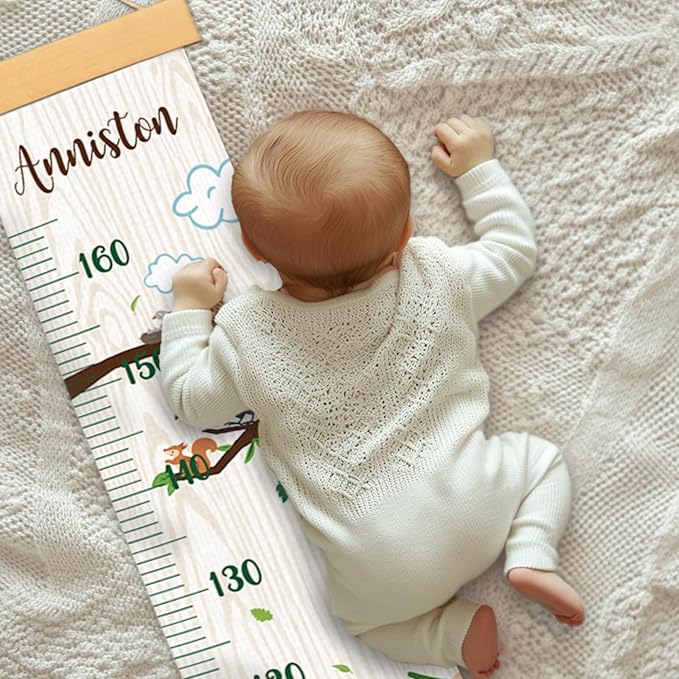 Personalized Name Growth Chart Wall Decor for Kids – Canvas Removable Height Chart Measuring Ruler 59" x 7.9" (Zoo)