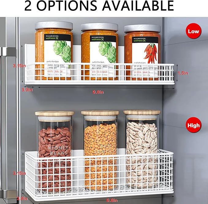 Magnetic Basket Fridge Organizer Wire Bins Pencil Holder Whiteboard Accessories Home Kitchen Organization (White-Low)