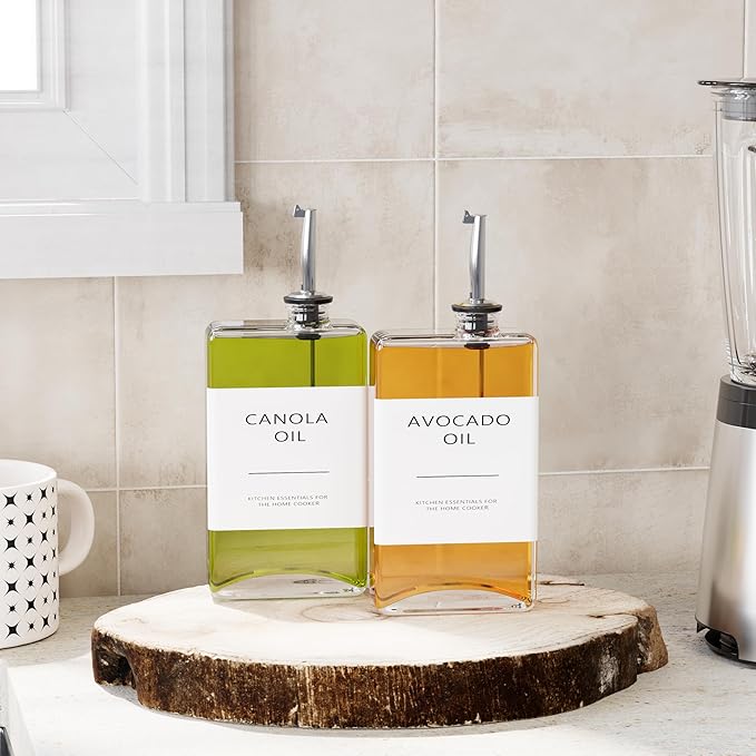 New England Stories Kitchen Cooking Oil Dispenser Set, Olive Oil and Vinegar Bottles, Soy Sauce Dispenser - 6 Pieces, Silver, Durable & Stylish Design